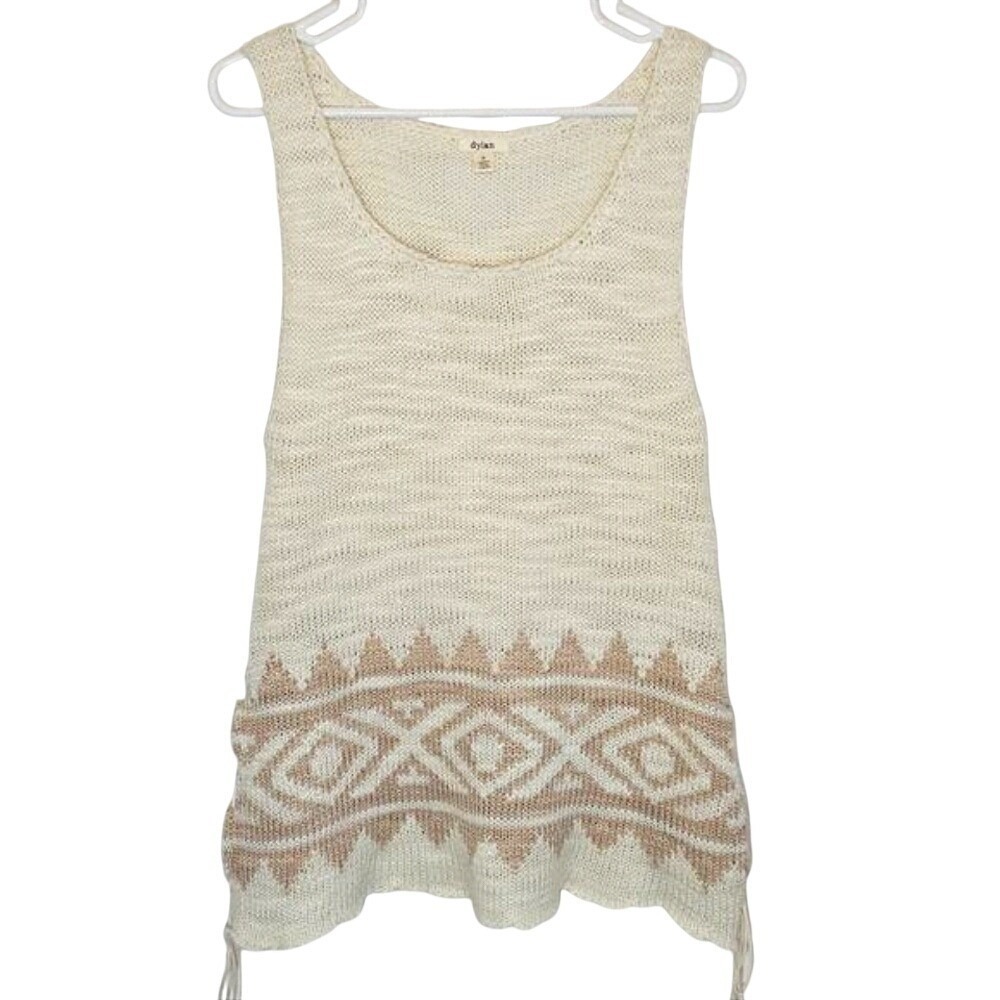 Dylan Open Knit Sweater Tank‎ Top Medium Southwestern Leather Laced Western